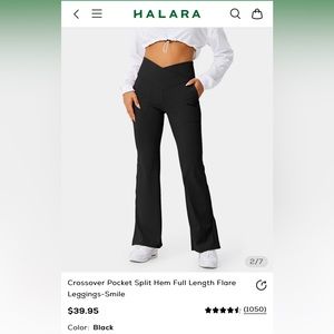 Halara Crossover Pocket Split Hem Full Length Flare Leggings